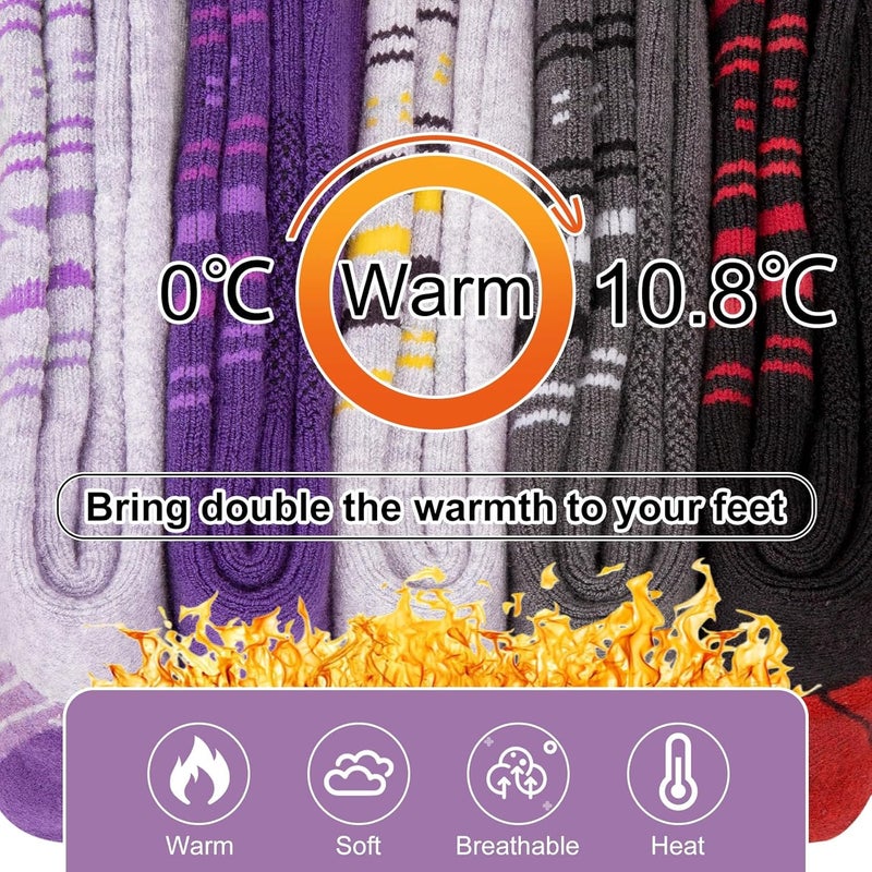 SEEKSOCK Store 5 Pairs Womens Merino Wool Hiking Socks Winter Warm Crew Moisture Wicking Thick Cushioned Striped Boot Socks - Image 4